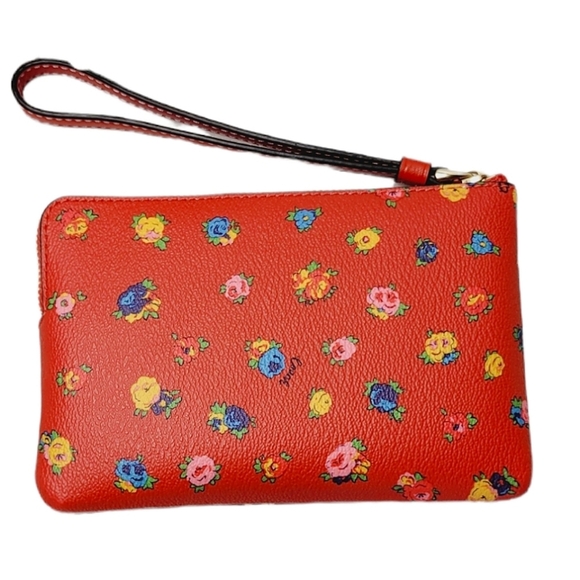 Coach Corner Zip Wristlet with Mini Vintage Rose in Miami Red - Picture 3 of 5